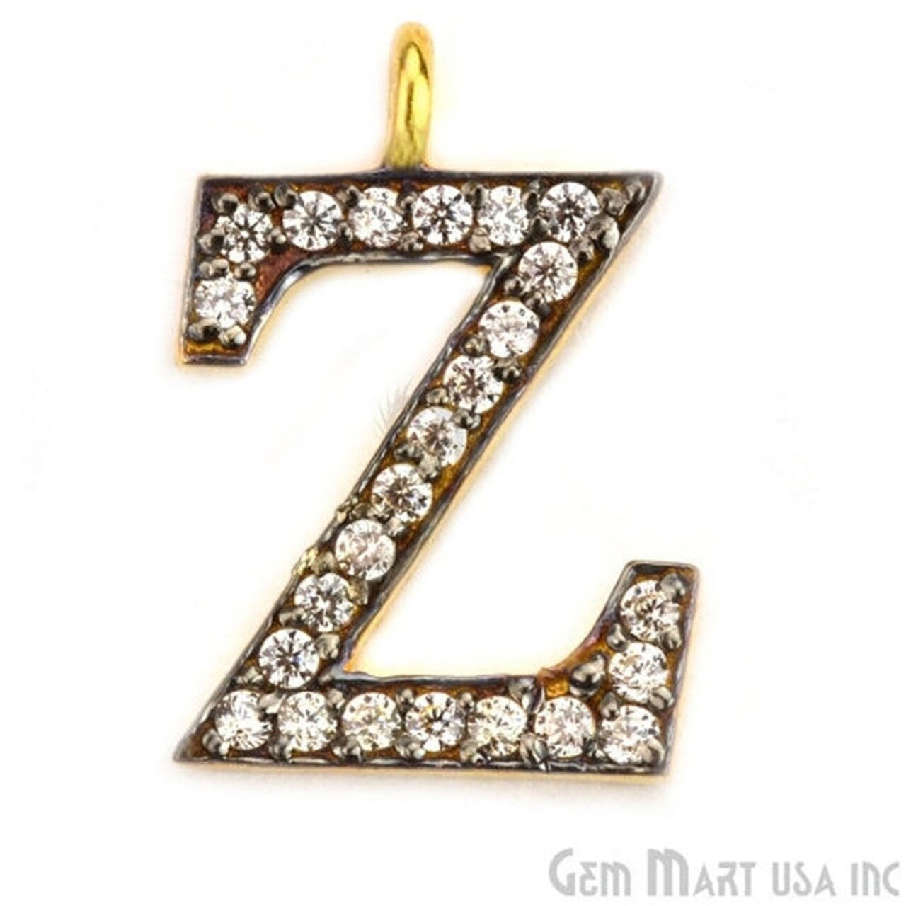 Cubic Zirconia Letter Pendants, Gold Vermeil Pave Charms, Bracelet and Necklace Alphabet Pendants, Real CZ Gems, GemMartUSA (CHWS_M)